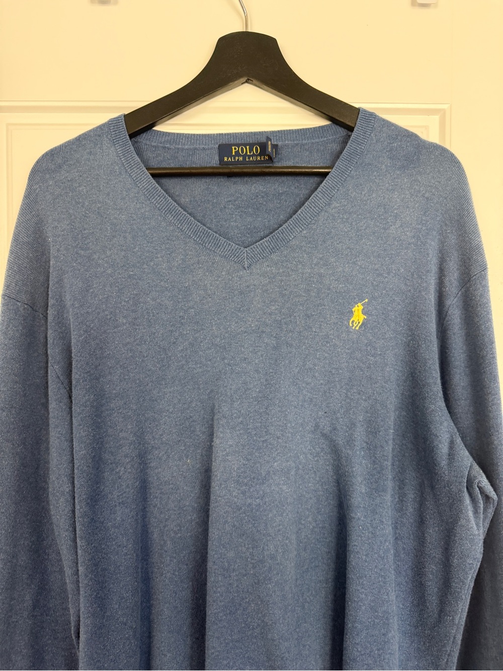 Polo by Ralph Lauren Light Blue Pima Cotton V-Neck Sweater with Yellow Pony
